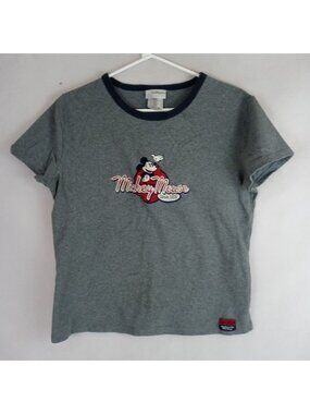 Walt Disney World Embroidered Mickey Mouse Since 1928 Gray T-Shirt Size Large